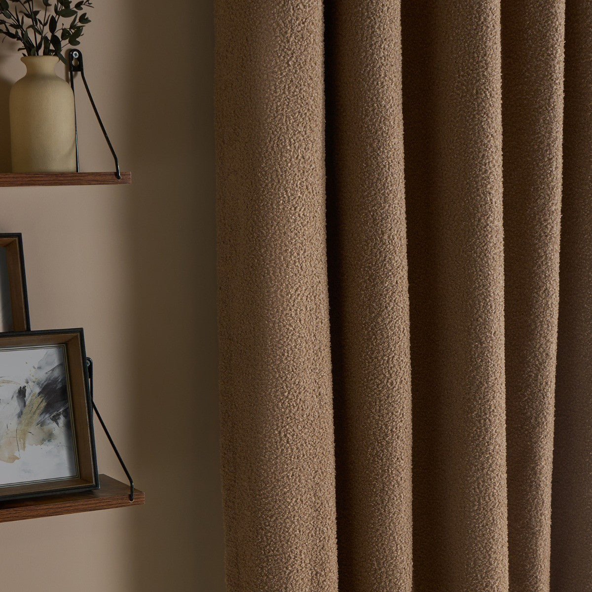 Brown Boucle Plain Eyelet Curtains - Pair