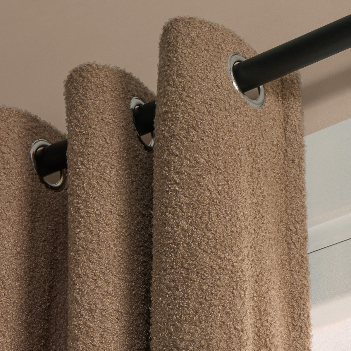 Brown Boucle Plain Eyelet Curtains - Pair