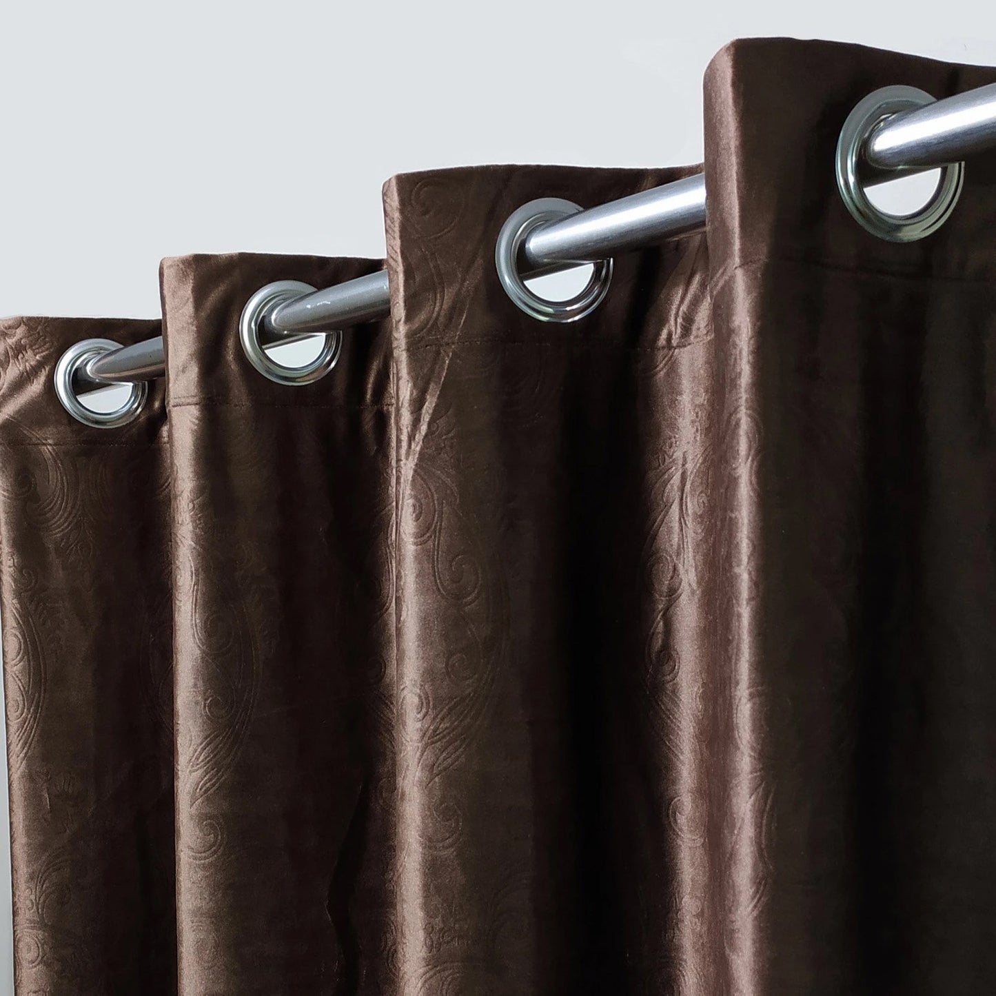 Luxurious Brown Self-Embossed Velvet Curtains – Soft, Stylish & Long-Lasting