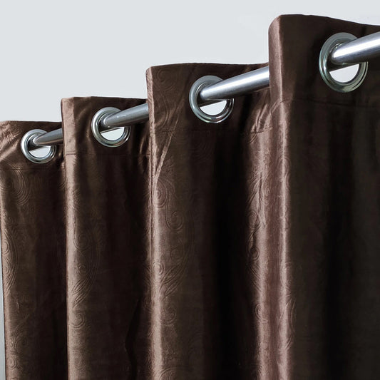 Luxurious Brown Self-Embossed Velvet Curtains – Soft, Stylish & Long-Lasting