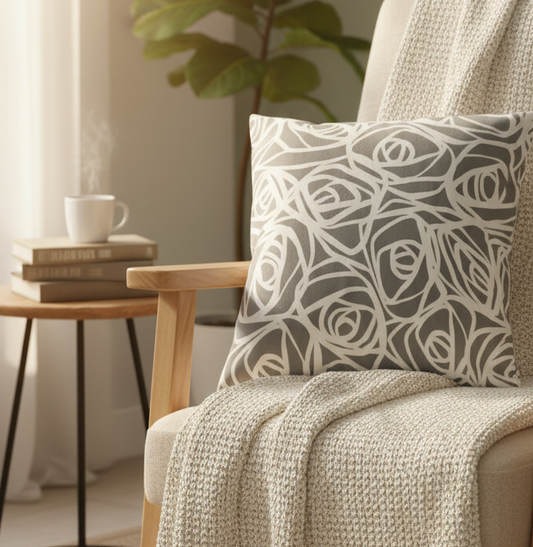 Abstract Floral Sketch Duck Cotton Cushion Cover