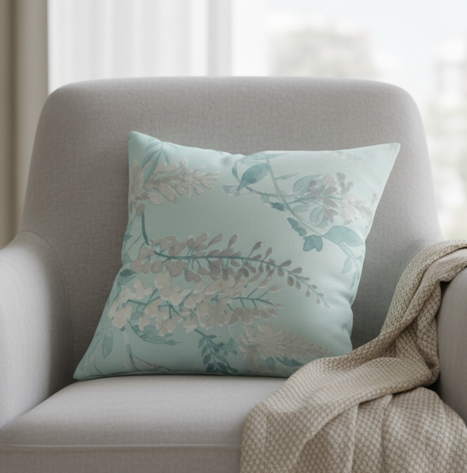 Watercolor Wisteria Printed Duck Cotton Cushion Cover