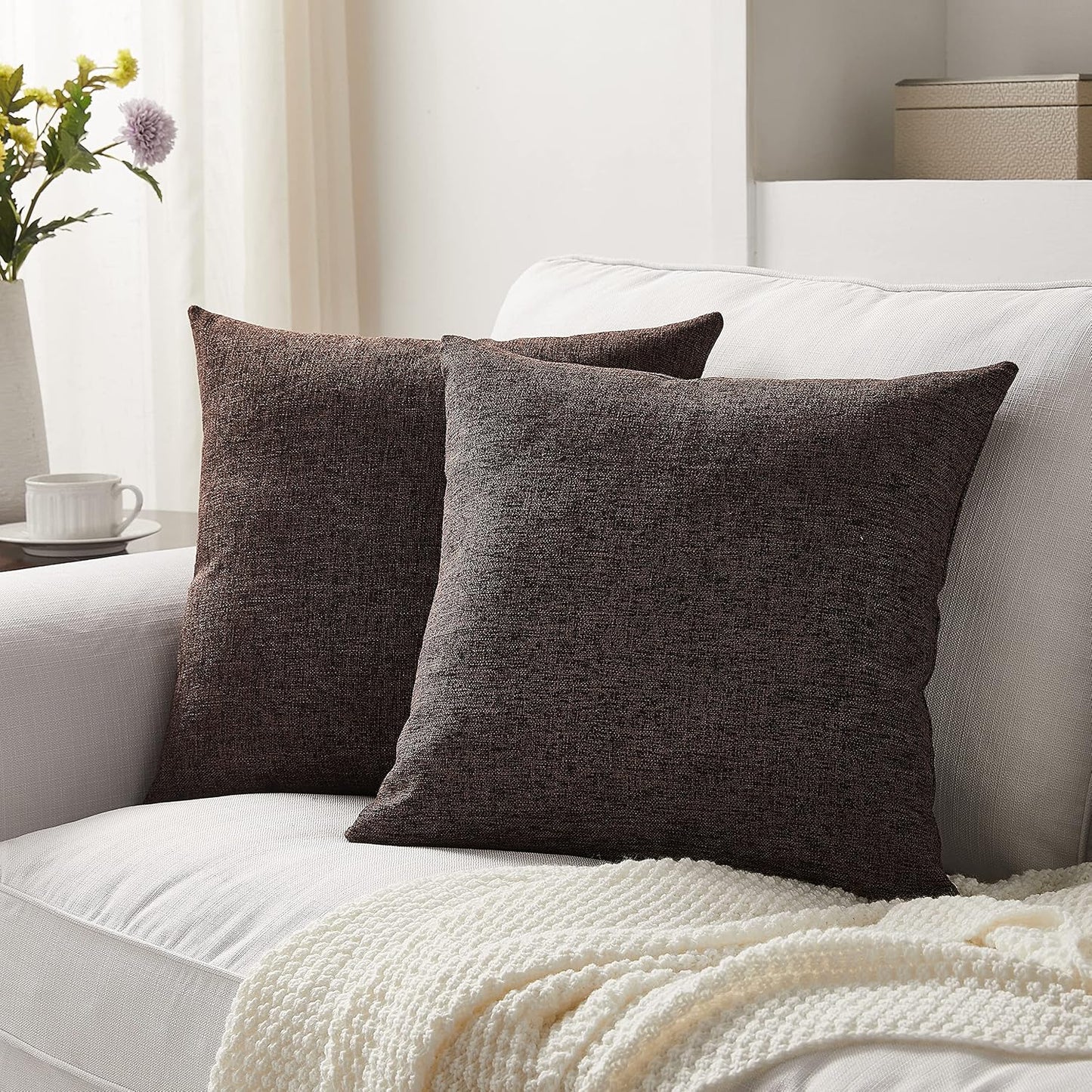 Premium Charcoal Brown Textured Jute Cushion Covers - Pack of 2