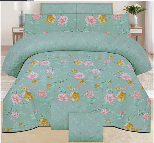 6 Pc's Pure Cotton King Size Bed Comforter & Flat Sheet Set