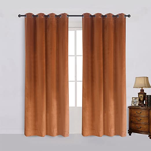 Copper Brown Premium Velvet Curtain Pair