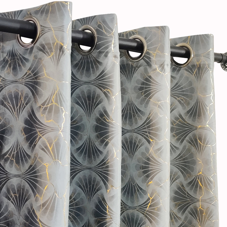 Grey Gold Floral Pattern Curtain