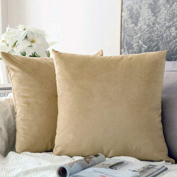 Pack of 2 Plain Soft Velvet Cushion Cover-Beige