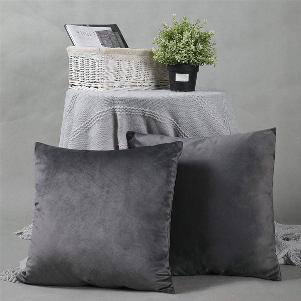 Pack of 2 Plain Soft Velvet Cushion Cover-Charcoal