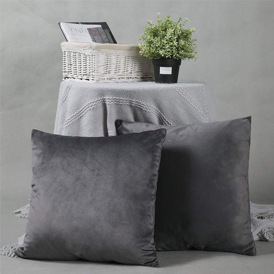Pack of 2 Plain Soft Velvet Cushion Cover-Charcoal