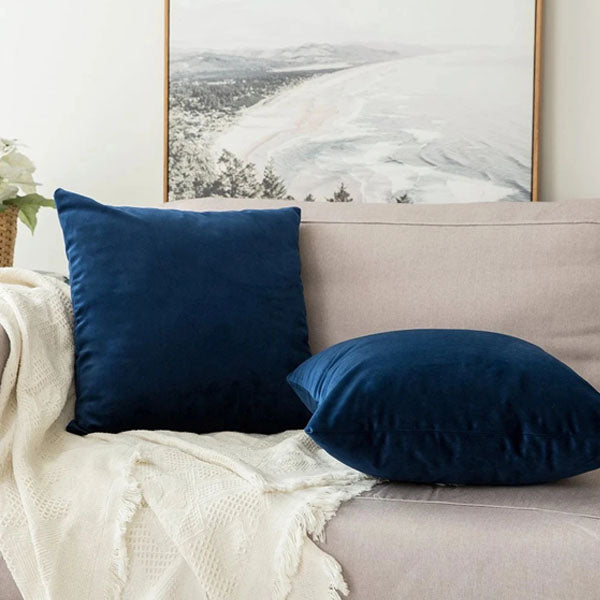 Pack of 2 Plain Soft Velvet Cushion Cover-Dark Blue