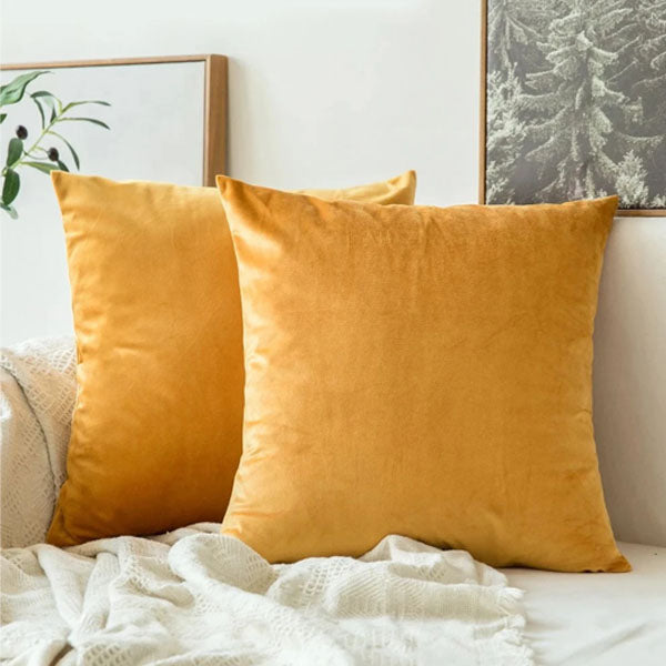 Pack of 2 Plain Soft Velvet Cushion Cover-Golden