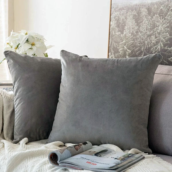 Pack of 2 Plain Soft Velvet Cushion Cover-Grey