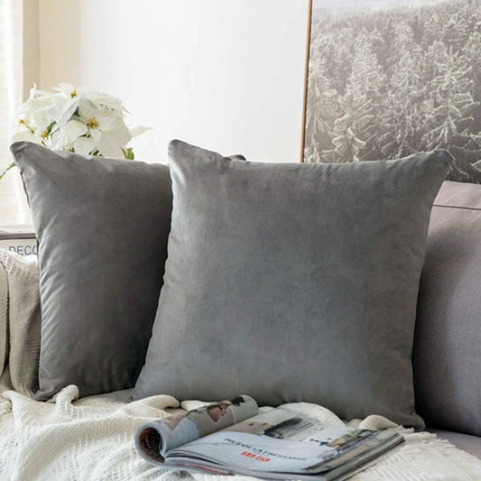 Pack of 2 Plain Soft Velvet Cushion Cover-Grey