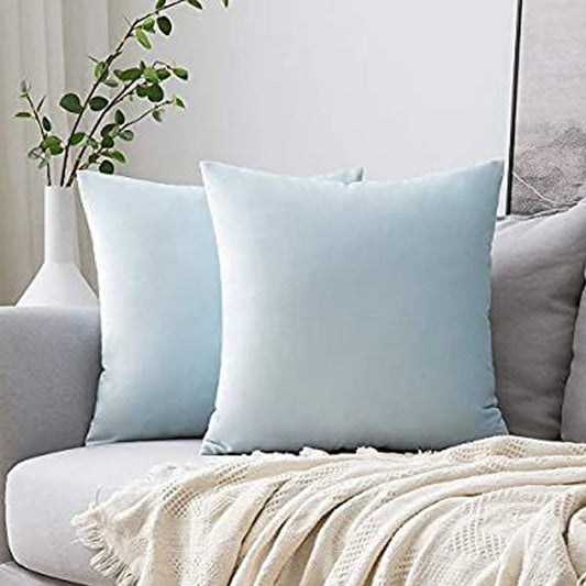 Pack of 2 Plain Soft Velvet Cushion Cover-Light Blue