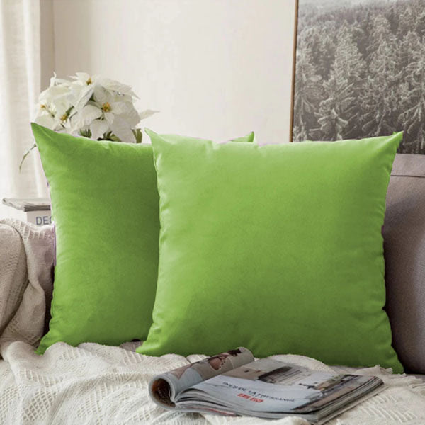 Pack of 2 Plain Soft Velvet Cushion Cover-Parrot Green