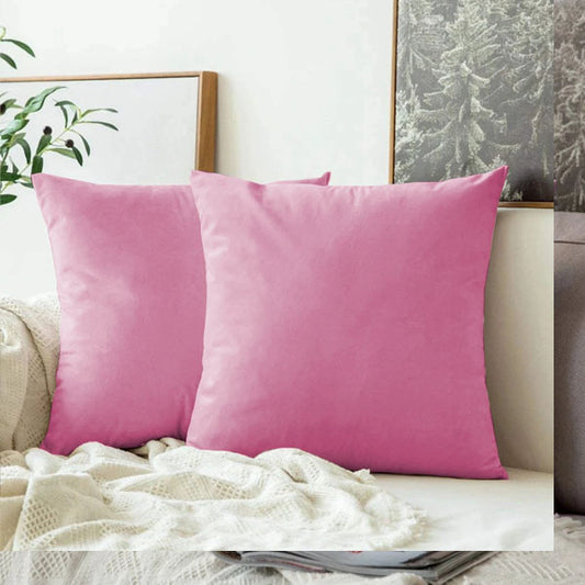 Pack of 2 Plain Soft Velvet Cushion Cover-Pink