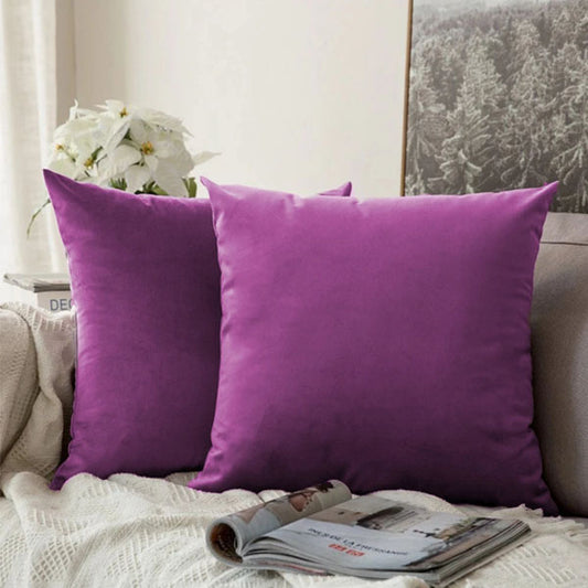 Pack of 2 Plain Soft Velvet Cushion Cover-Purple