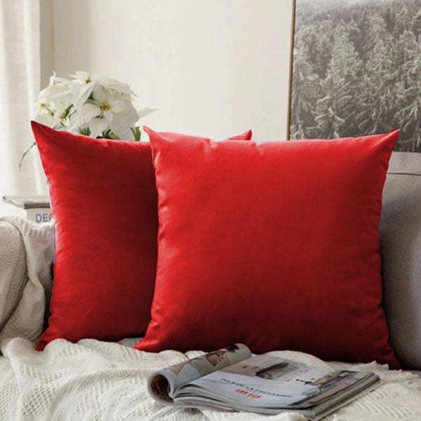 Pack of 2 Plain Soft Velvet Cushion Cover-Red