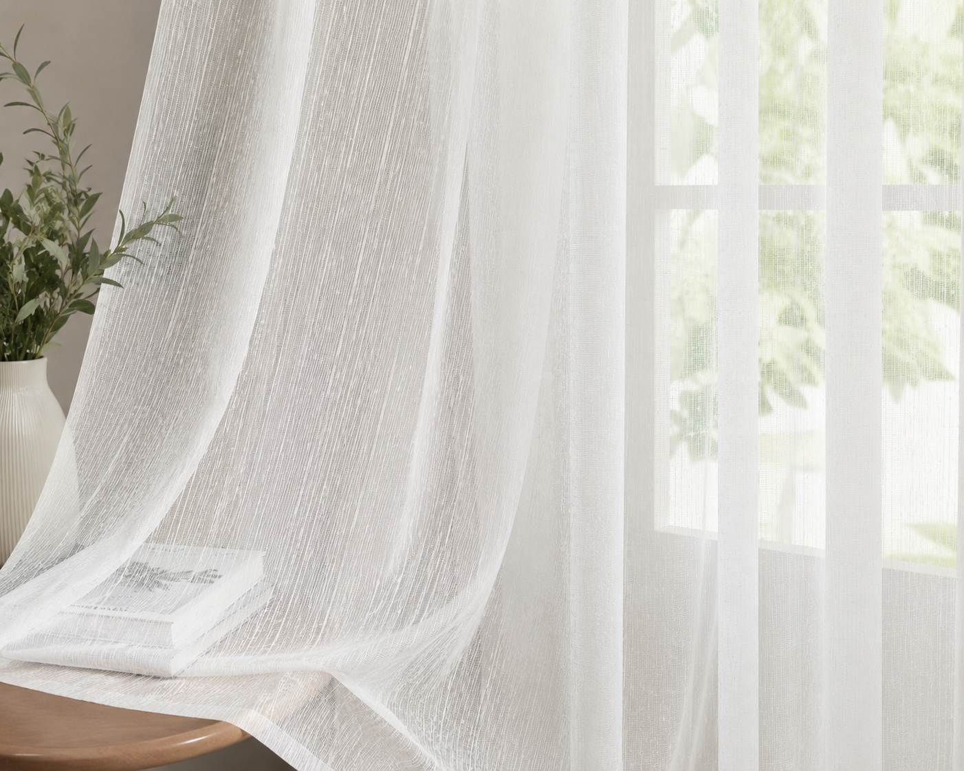 White Breezy Textured Net Sheer Curtains