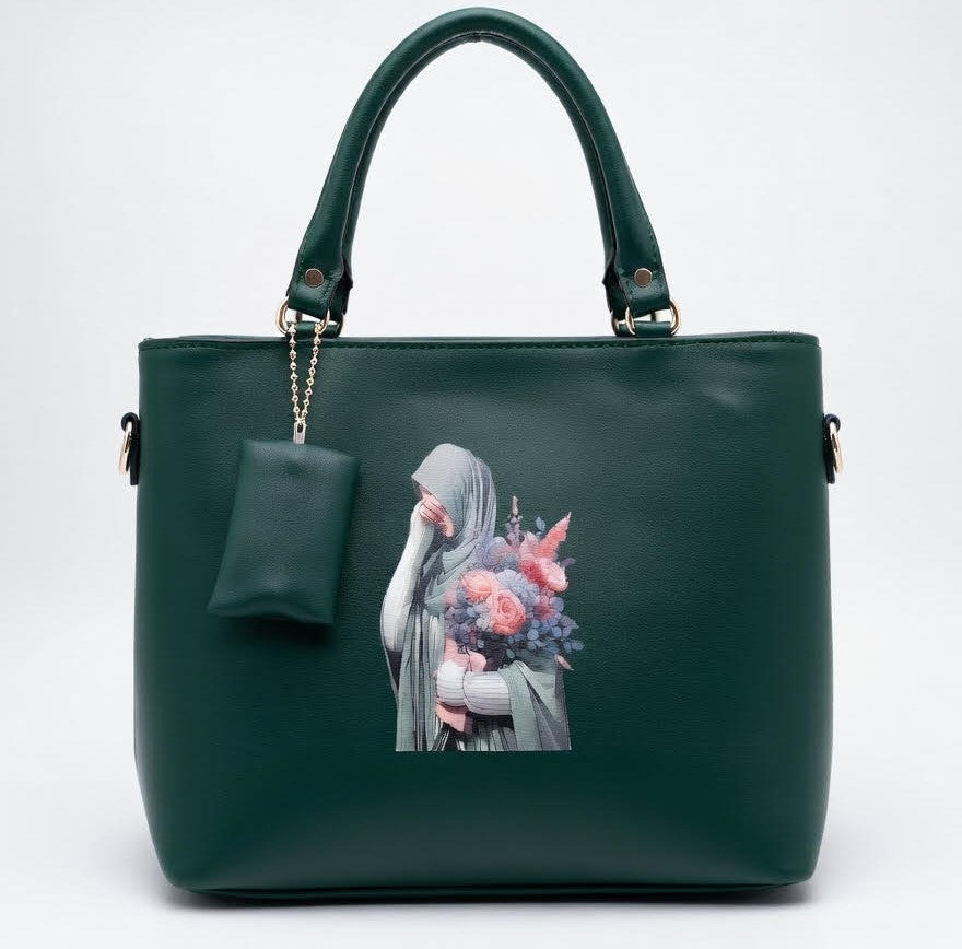 Deep Green Floral Modest Tote