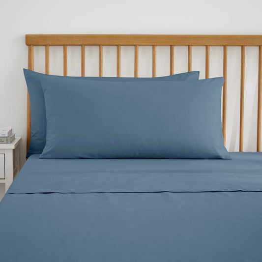Denim Blue Pure Cotton Flat Sheet