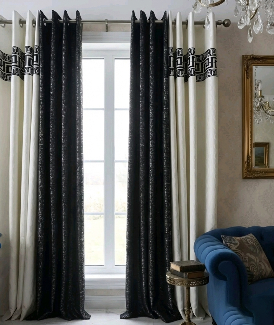 Premium Two-Tone Velvet & Black Textured Jacquard Curtains