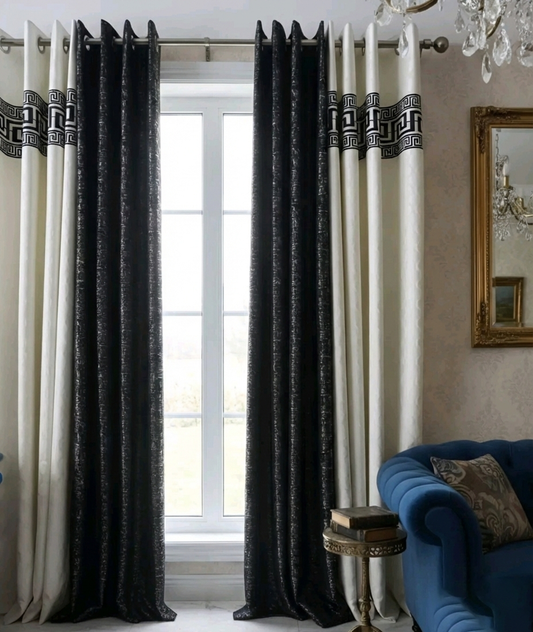 Premium Two-Tone Velvet & Black Textured Jacquard Curtains