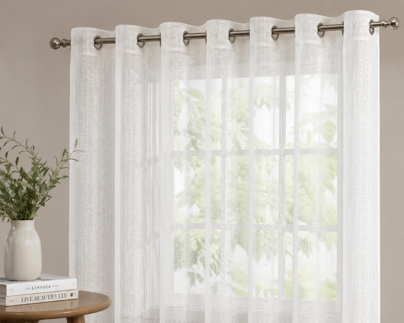White Breezy Textured Net Sheer Curtains