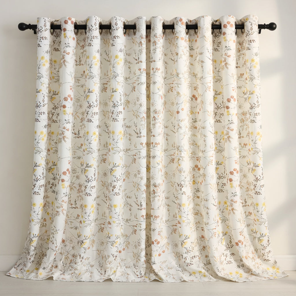 Leaf Print Duck Cotton Eyelet Curtain