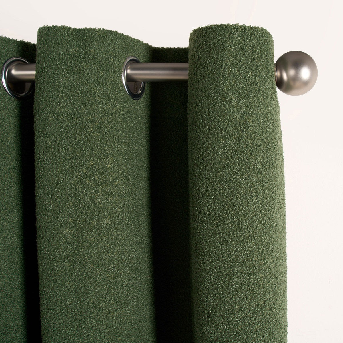 Green Boucle Plain Eyelet Curtains - Pair