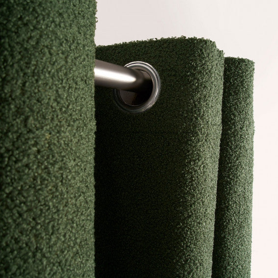 Green Boucle Plain Eyelet Curtains - Pair