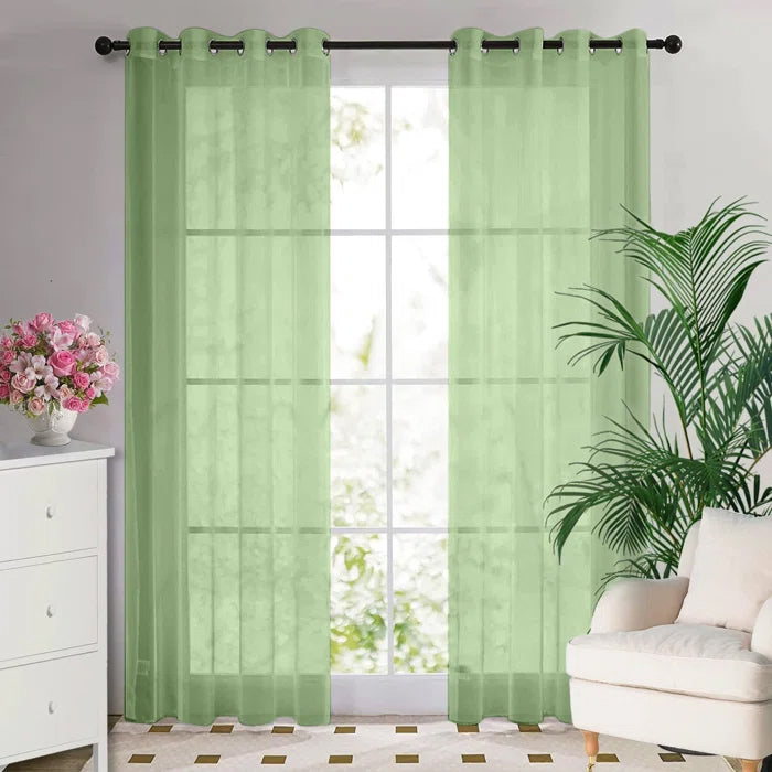 Green Eyelet Sheer Curtain Pair