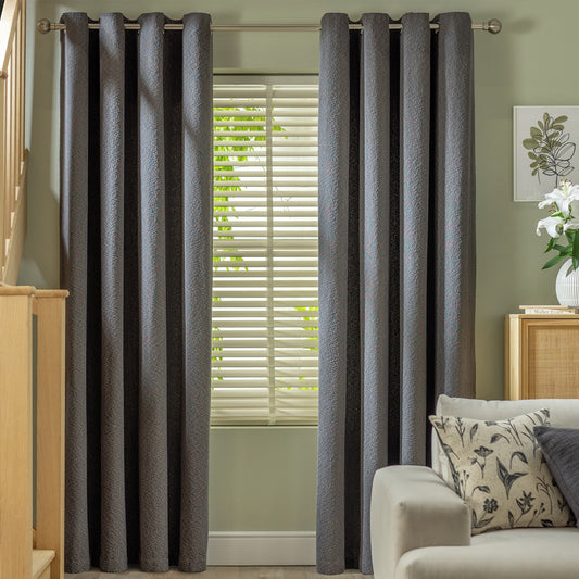 Dark Grey Boucle Modern Curtains - Pair