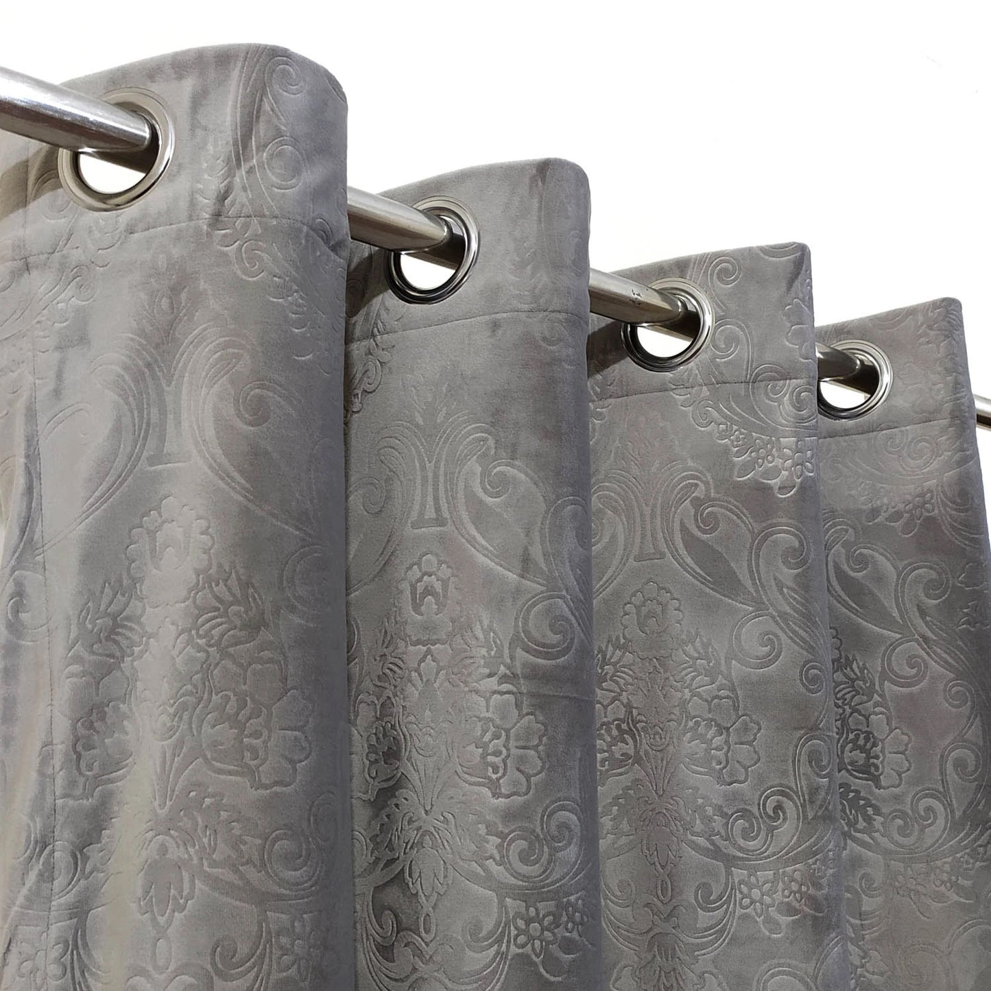 Luxurious Grey Self-Embossed Velvet Curtains – Soft, Stylish & Long-Lasting