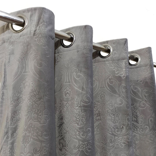 Luxurious Grey Self-Embossed Velvet Curtains – Soft, Stylish & Long-Lasting