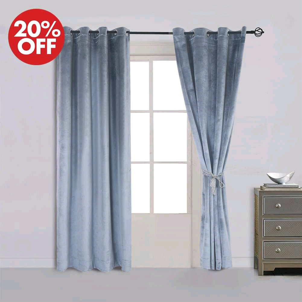 Ice Blue Premium Velvet Curtain Pair