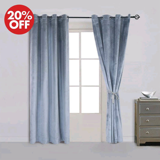 Ice Blue Premium Velvet Curtain Pair