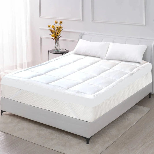 Soft White King Size Quilted Mattress Topper With Elastic Corners
