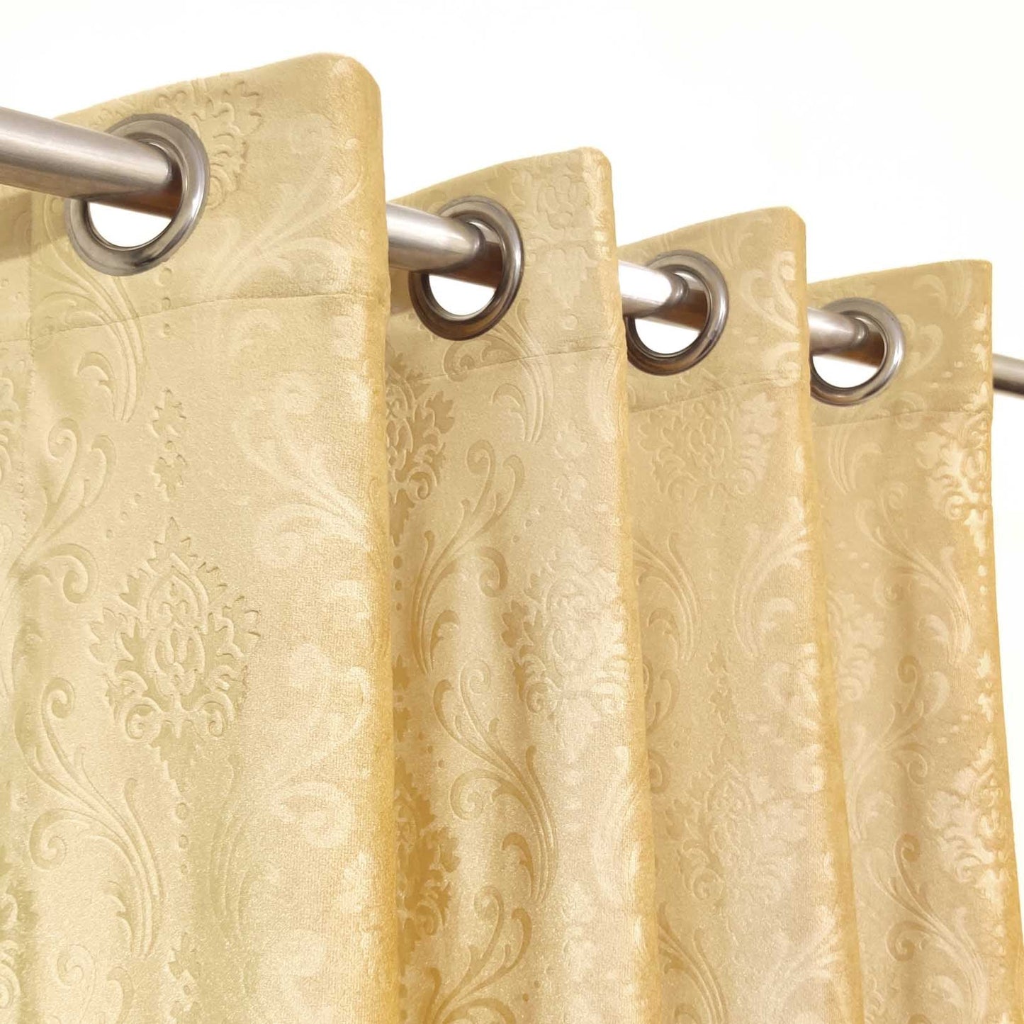 Luxurious Light Golden Self-Embossed Velvet Curtains – Soft, Stylish & Long-Lasting