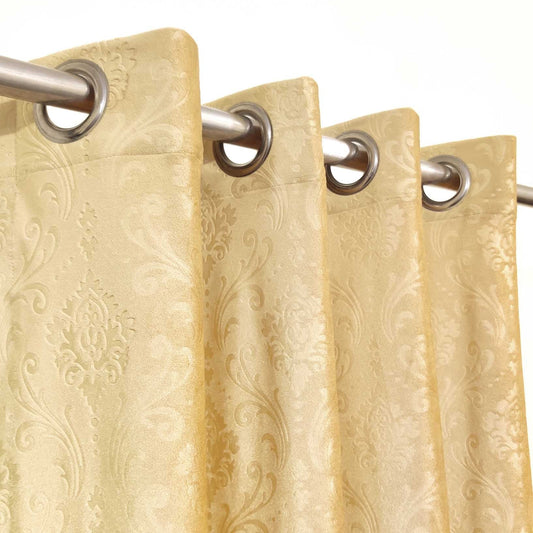Luxurious Light Golden Self-Embossed Velvet Curtains – Soft, Stylish & Long-Lasting