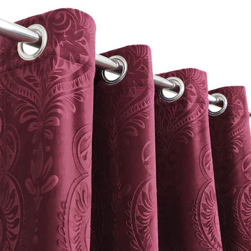Luxurious Maroon Self-Embossed Velvet Curtains – Soft, Stylish & Long-Lasting