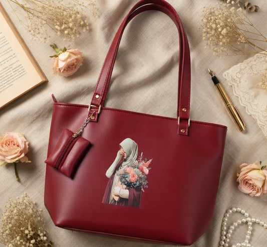 Elegant Maroon Floral Tote Bag
