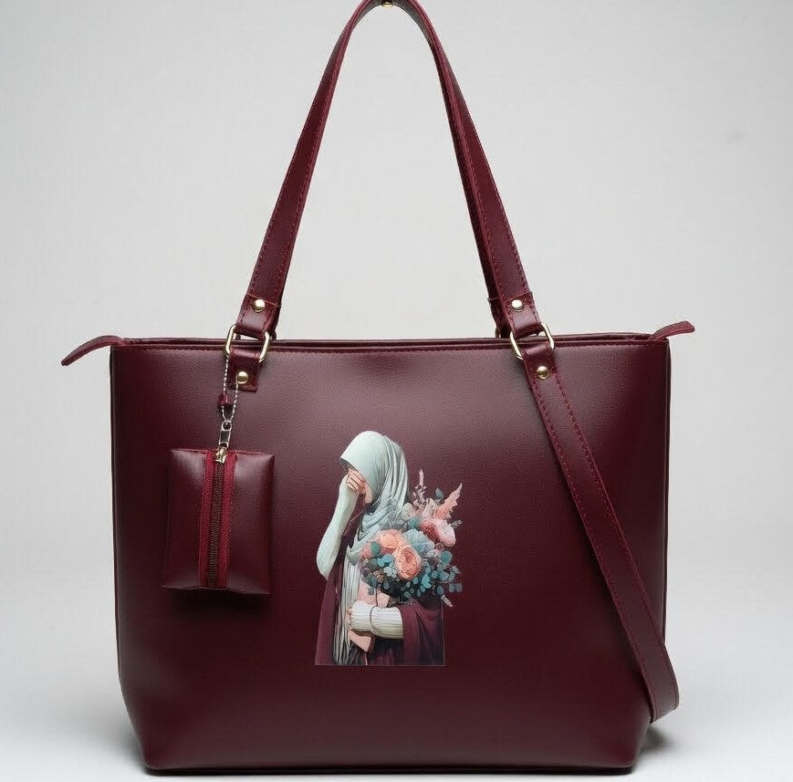 Elegant Maroon Floral Tote Bag