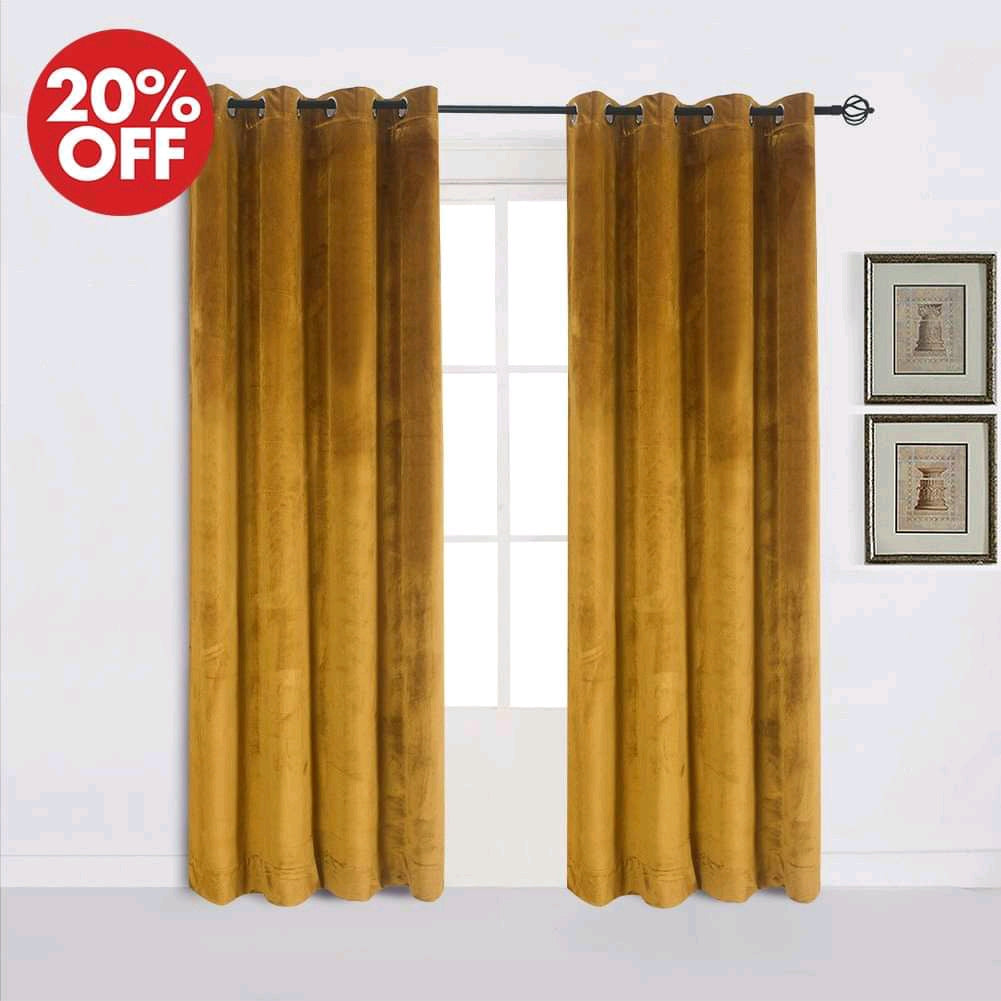 Mustard Gold Premium Velvet Curtain Pair
