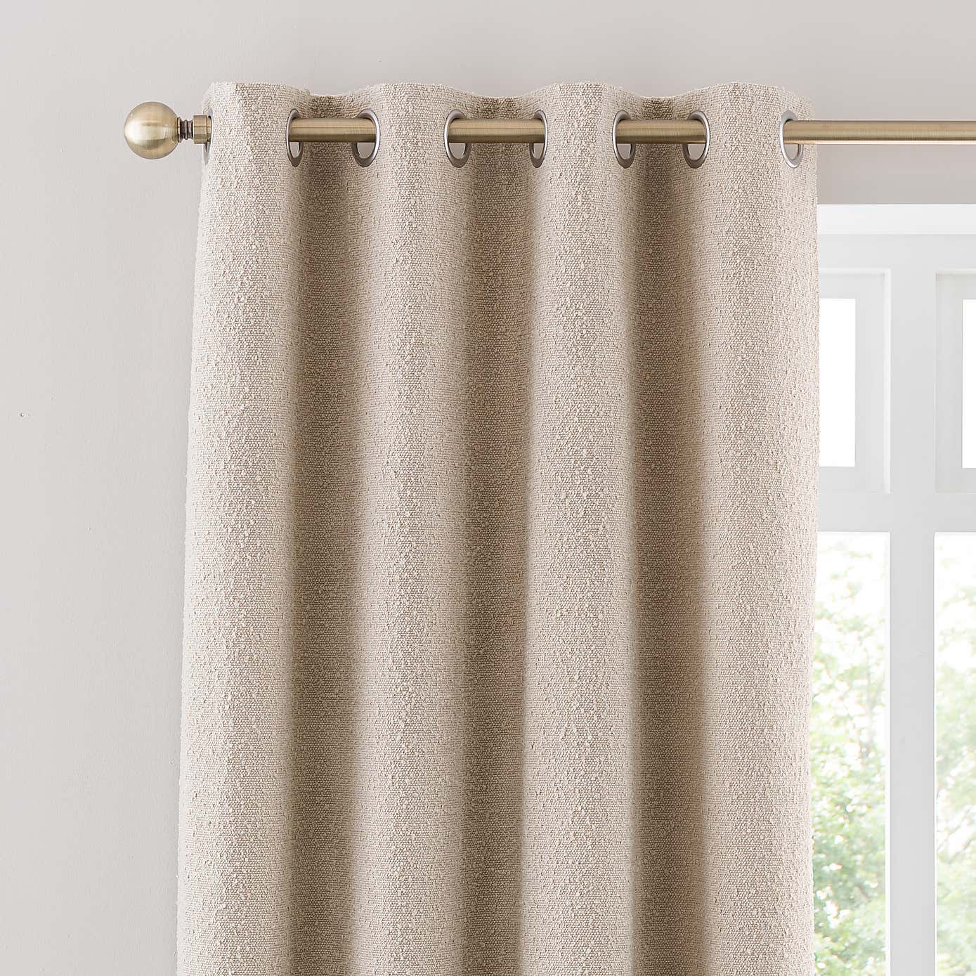 Natural Boucle Plain Eyelet Curtains - Pair