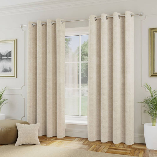 Natural Boucle Plain Eyelet Curtains - Pair