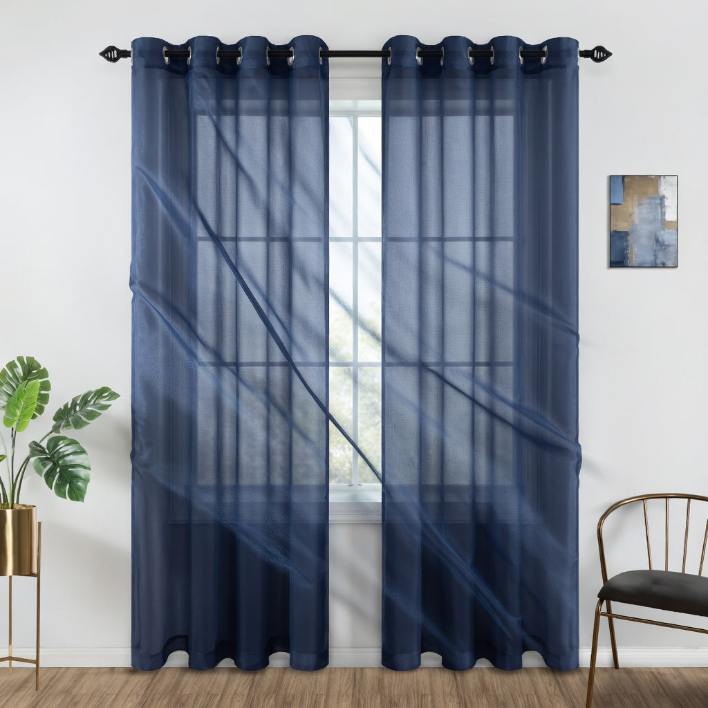 Navy Blue Eyelet Sheer Curtain Pair