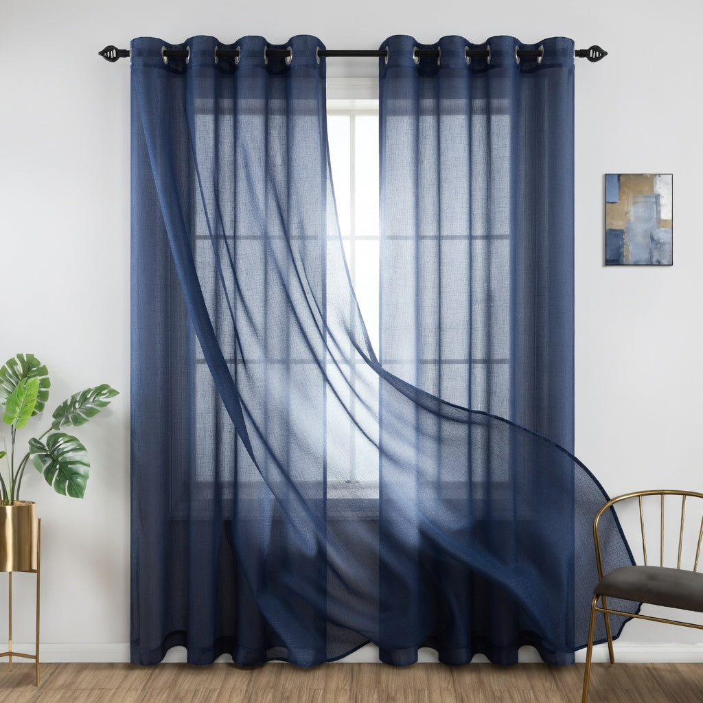 Navy Blue Eyelet Sheer Curtain Pair