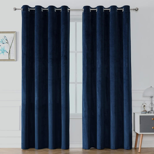 Navy Blue Premium Velvet Curtain Pair