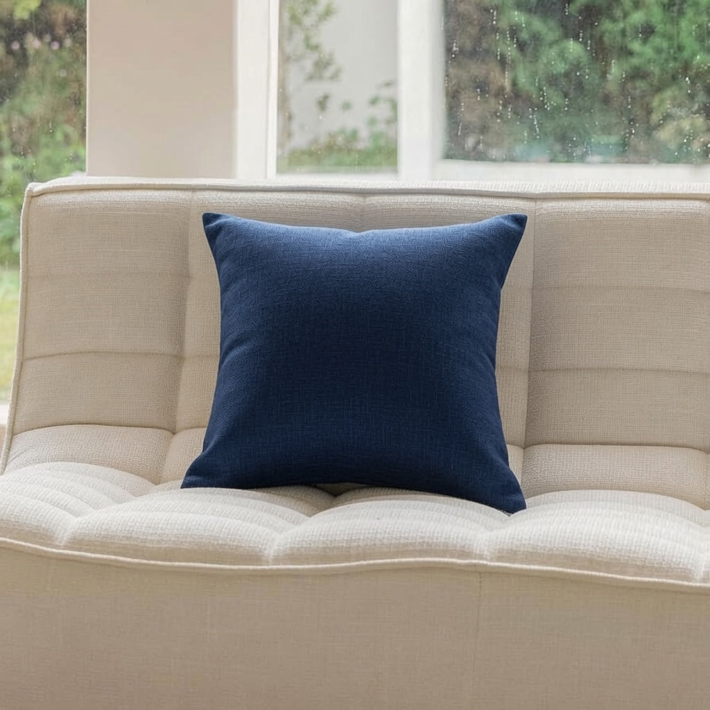Premium Navy Blue Textured Jute Cushion Cover